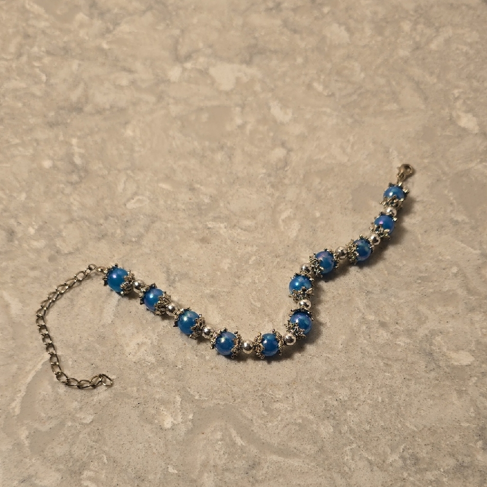 Chic Silver and Blue Beaded Bracelet